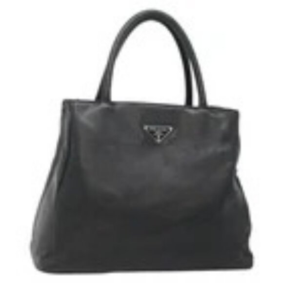 PRADA Hand Bag Leather Black Silver Auth 137694 - Picture 1 of 16